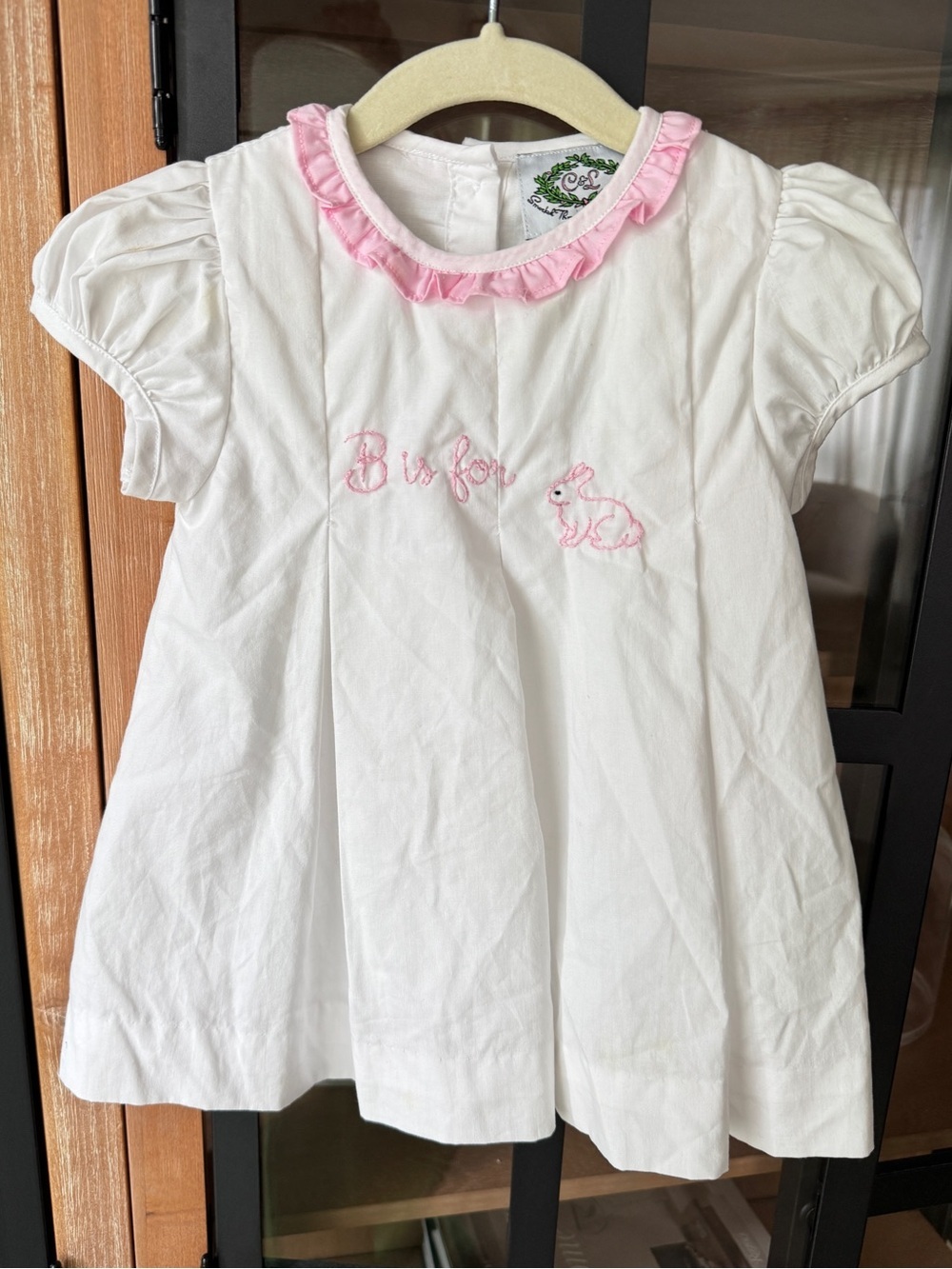 Cecil & Lou Bunny pleated ruffle collar dress easter baby girl embroidered